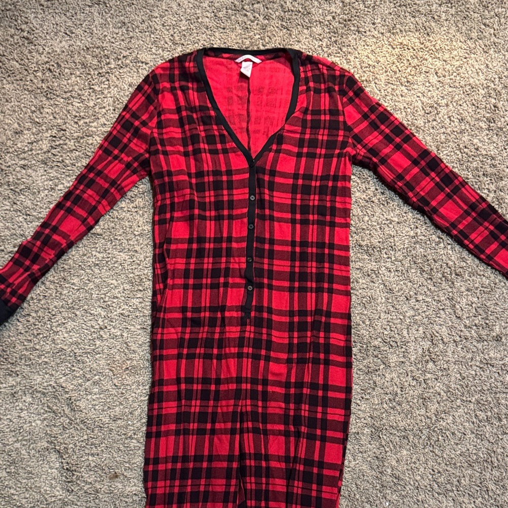 Victoria's Secret Red and Black Plaid Pajama Onesie